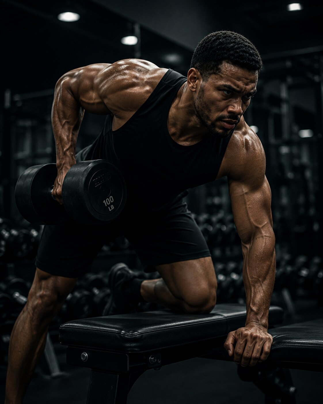 Atleet tijdens een dumbbell row
